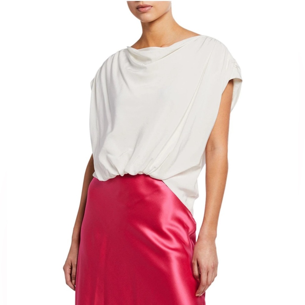 Cinq a Sept Adriana Drape 100% Silk Blouse XS White